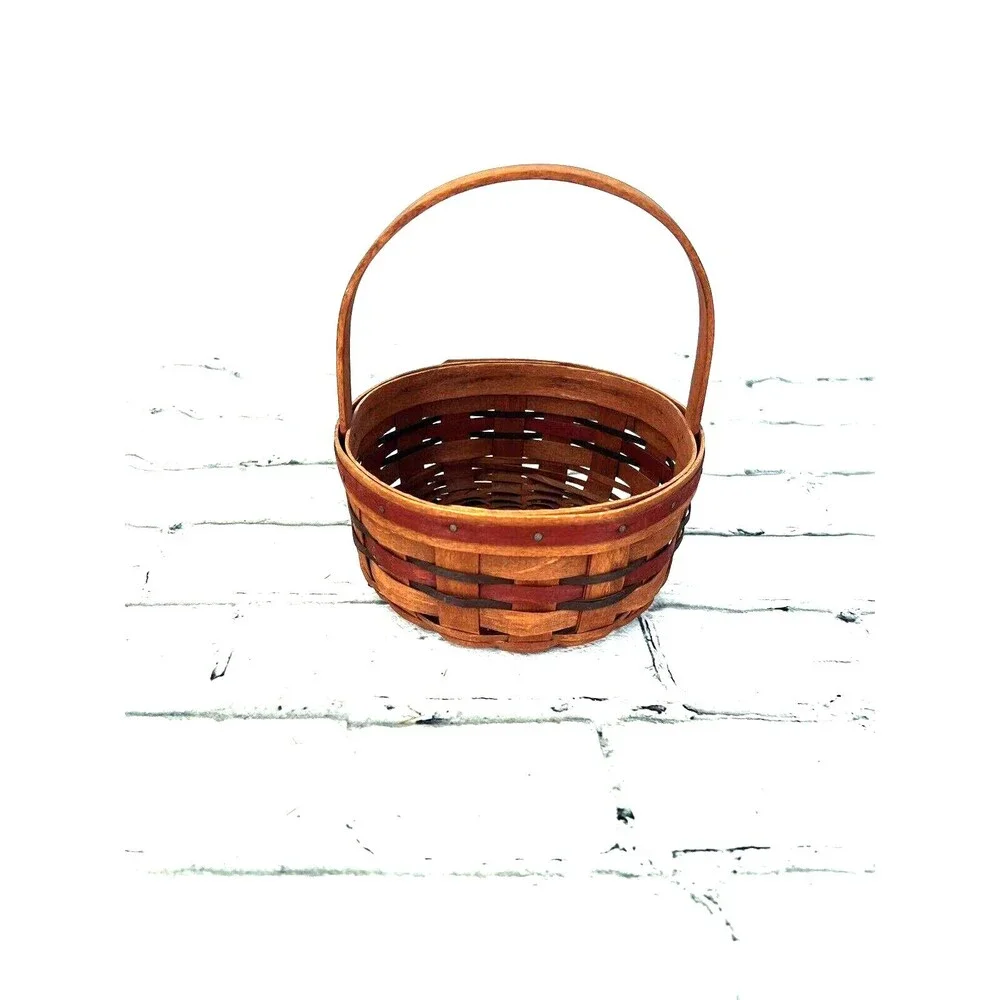 1989 Longaberger All American Stitching Basket w/Stationary Handle 7RD x 3H